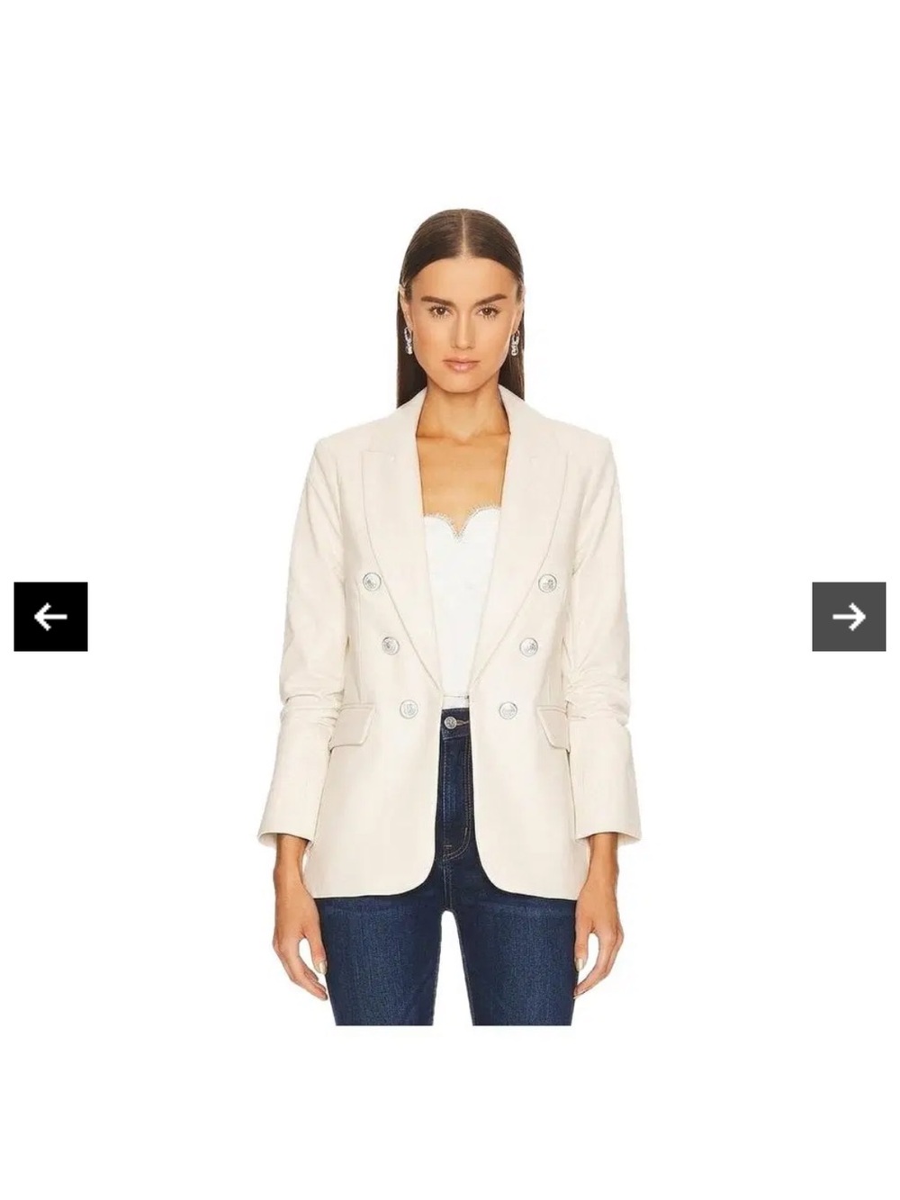 Veronica Beard Off-White Double-Breasted Blazer- leather